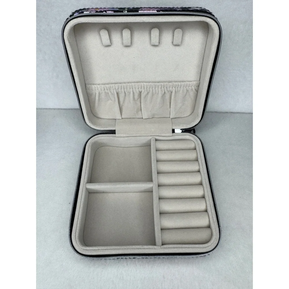 Cupcakes and Cashmere Jewelry‎ Travel Case Floral Black Purple Tassel Square NEW